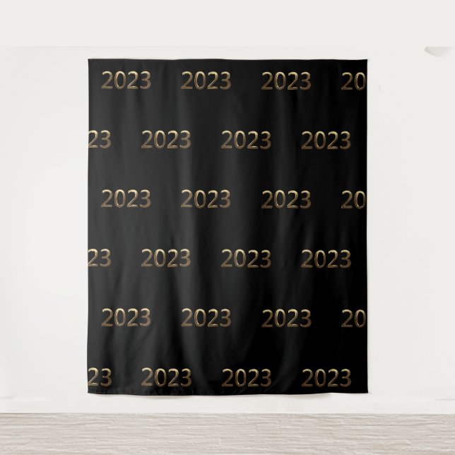 Tenture Faux Gold du Nouvel An 2023 Black Backdrop (Devant)