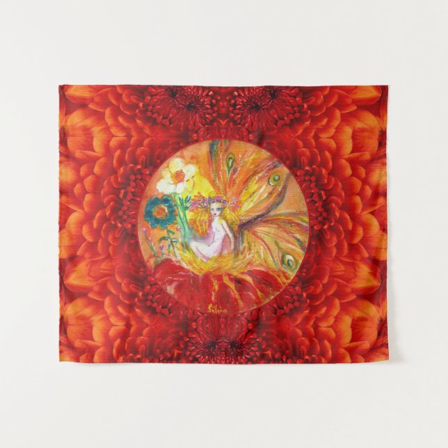 Tenture FÉE DES FLEURS Fantaisie rouge jaune (Devant (Horizontal))