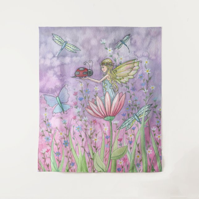 Tenture Fée mignonne avec l'aquarelle Ladybug (Devant)