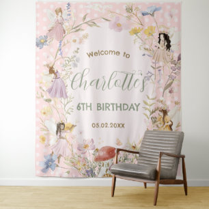 Tenture Fées Fleurs Fleurs sauvages Pré Accueil Anniversai