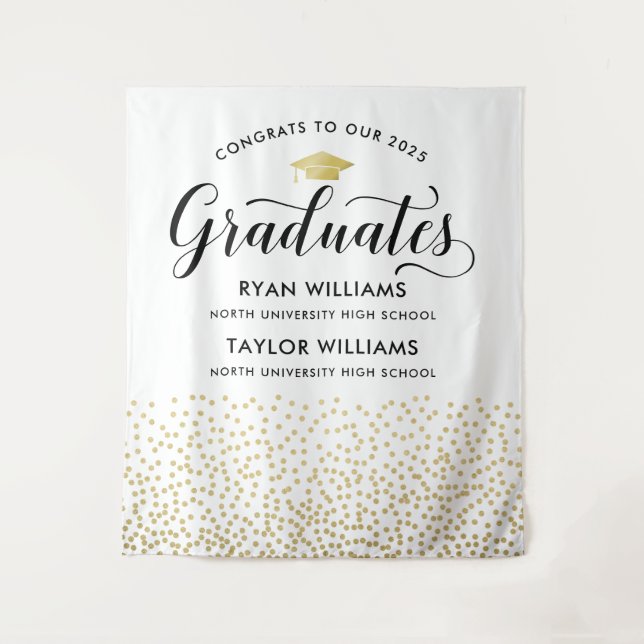 Tenture Félicitations à nos deux diplômés Gold Confetti Pa (Devant)