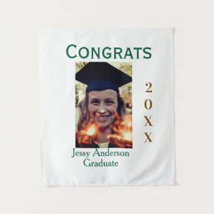 Tenture Félicitations diplômé vert or année 20XX nom simpl