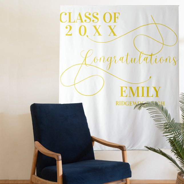Tenture Félicitations Gold Graduate Name 2025 graduation (Congratulations Gold Graduate Name 2024 graduation Tapestry)