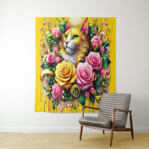 Tenture Feline au milieu d'une floraison vibrante