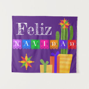 Tenture Feliz Navidad Green Cactus Sur Purple
