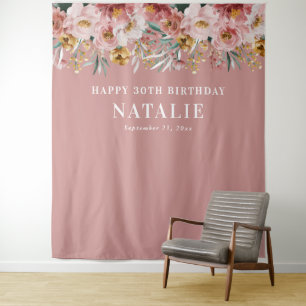 Tenture Féminin aquarelle floral 30ème anniversaire rose c