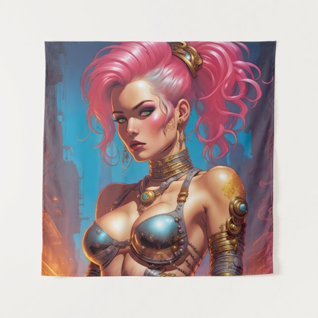 Tenture Femme Aux Beaux Cheveux Roses (Devant)
