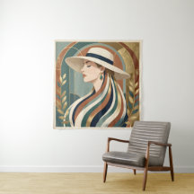 Femme avec chapeau de soleil art déco