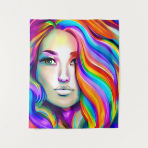 Tenture Femme moderne rétro avec les cheveux arc-en-ciel