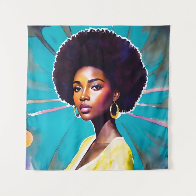 Tenture Femme noire avec cheveux afro Melanin Queen Art (Devant)
