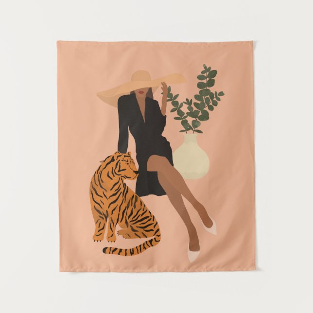 Tenture Femme noire avec tigre (Devant)