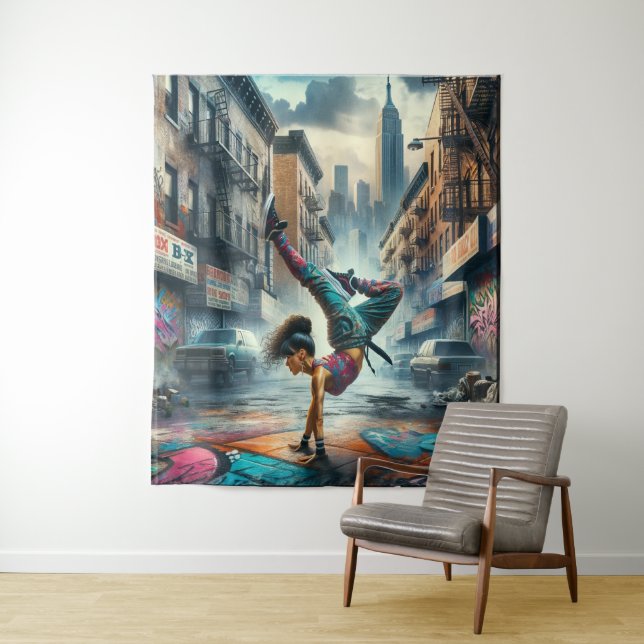 Tenture Femmes en action de Breakdancer Silhouette de New  (En situation)