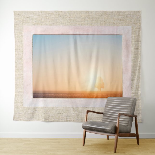 Tenture Fenêtre Texture de lin naturel avec la vue (En situation (horizontale))