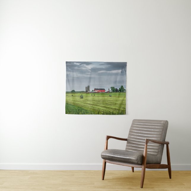 Tenture Fermes | Red Barn & Silo au printemps (En situation (horizontale))