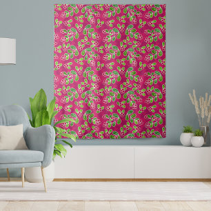 Tenture Festif Motif de feuillage de canneberge, Fuchsia