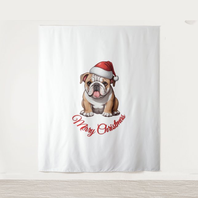 Tenture Festive Bulldog Joyeux T-shirt classique de Noël (Devant)