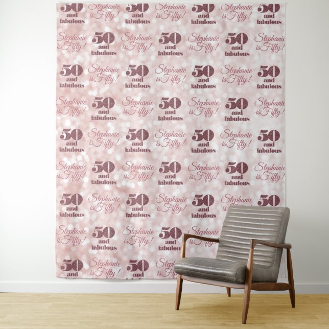 Tenture Fête 50 ans moderne élégante rose gold (En situation)