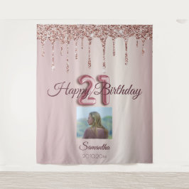 Tenture Fête d'anniversaire 21 ans Ballon Rose Gold Paille