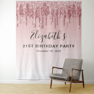Tenture Fête d'anniversaire 21 ans Rose Gold Paillettes Ro