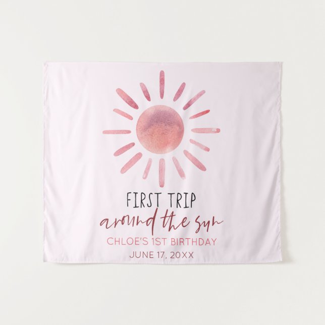 Tenture Fête d'anniversaire de 1 an Premier Tour autour du (Devant (Horizontal))
