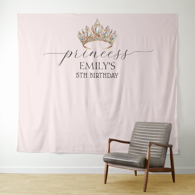 Tenture Fête d'anniversaire de fille Couronne de Princesse (En situation (horizontale))