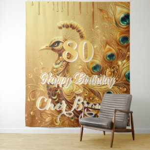 Tenture Fête d'anniversaire Gold Dripping Paon Pailleté