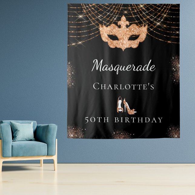 Tenture Fête d'anniversaire masquée en or noir pailleté (Créateur téléchargé)