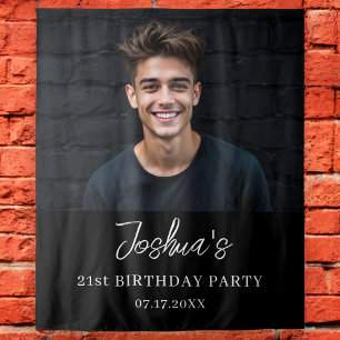 Tenture Fête d'anniversaire moderne Black Photo personnali