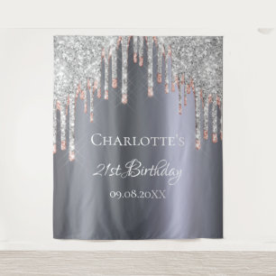 Tenture Fête d'anniversaire paillettes argent rose or glam