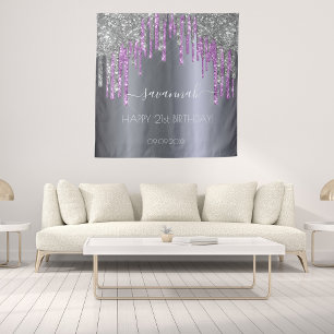 Tenture Fête d'anniversaire paillettes argent violet scint