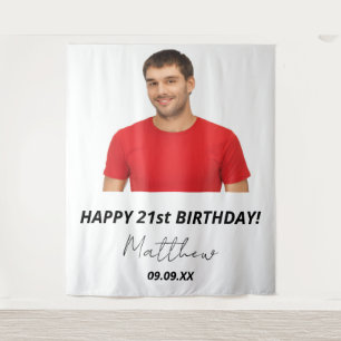 Tenture Fête d'anniversaire personnalisée photo blanc homm