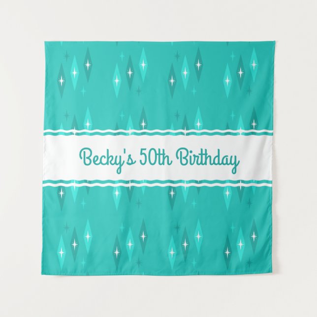 Tenture Fête d'anniversaire personnalisée rétro turquoise (Devant)