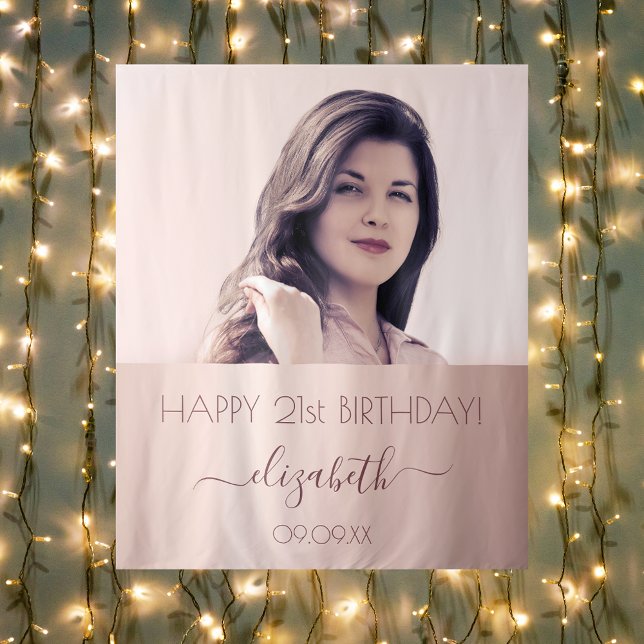 Tenture Fête d'anniversaire personnalisée rose gold rose (Créateur téléchargé)