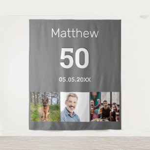 Tenture Fête d'anniversaire photo monogramme gris hommes
