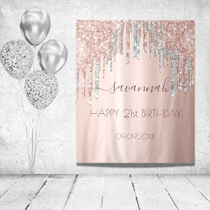 Tenture Fête d'anniversaire rose doré paillettes rose arge