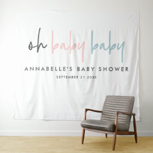 Tenture Fête de douche de bébé jumeaux typographie moderne