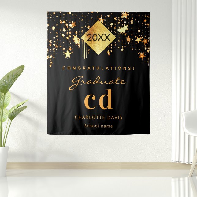 Tenture Fête de fin d'études noir or nom diplômé 2026 (Créateur téléchargé)