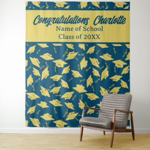 Tenture Fête de graduation Photo personnalisée Op Bleu & O