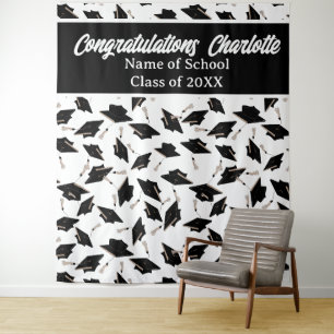 Tenture Fête de graduation Photo personnalisée Op Noir Bla