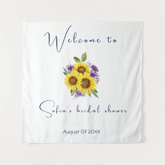 Tenture Fête de mariage aquarelle tournesol fleur violette (Devant)