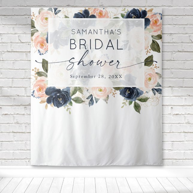Tenture Fête de mariage botanique aquarelle florale  (Blush pink and navy blue floral botanical watercolor bridal shower tapestry for the perfect backdrop)