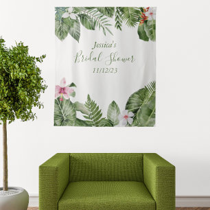 Tenture Fête de mariage botanique feuilles tropicales aqua