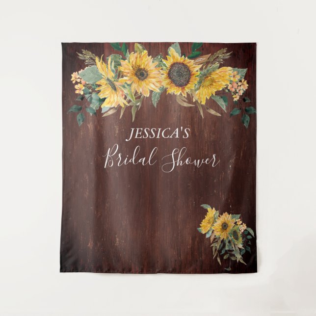 Tenture Fête de mariage champêtre tournesol bois rustique (Devant)