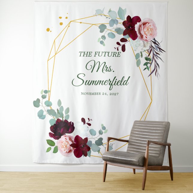 Tenture Fête de mariage florale eucalyptus géométrique (En situation)