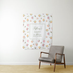 Tenture Fête de naissance élégante aquarelle bébé en fleur