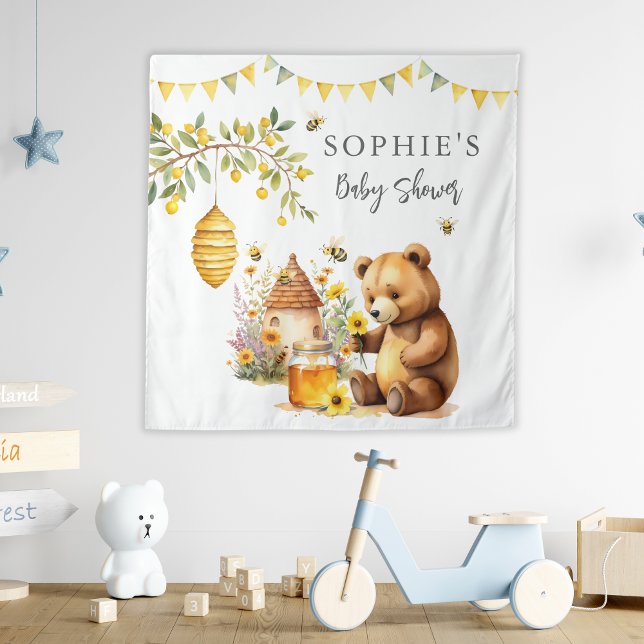 Tenture Fête de Naissance Ourson Mignon Abeille à Miel (Créateur téléchargé)
