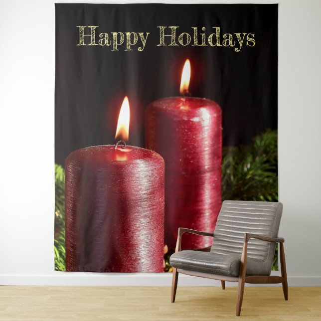 Tenture Fête de Noël Bougies Rouges Vacances d'Hiver (En situation)