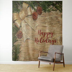 Tenture Fête de Noël Golden Green Feuilles Rouge Russe