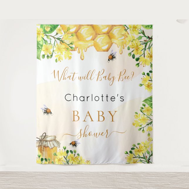 Tenture Fête de révélation du sexe bébé abeille jaune (Devant)
