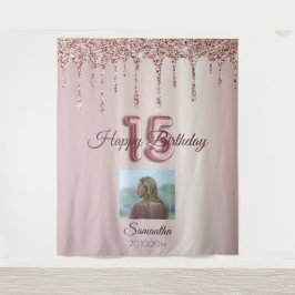 Tenture Fête des 15 ans Ballon Rose Gold Pailleté